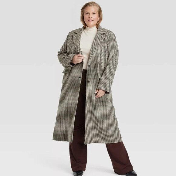 Women's Faux Wool Topcoat - A New Day Black/Tan Houndstooth XL - Picture 3 of 3